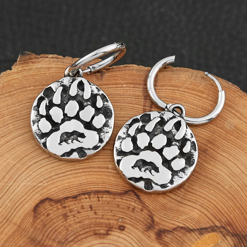 Criativo Vintage Bear Paw Drop Earring para Mulheres, Aço Inoxidável, Animal Brinco, Punk Rock, Acessórios de Jóias, Atacado, Moda