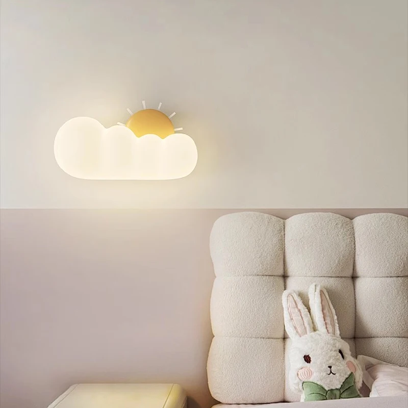 Pink Rabbit Lamp On White Clouds Cute Girl Bedroom Bedside Wall Lamps Modern Cartoon Children\'s Room Princess Room Wall Lights