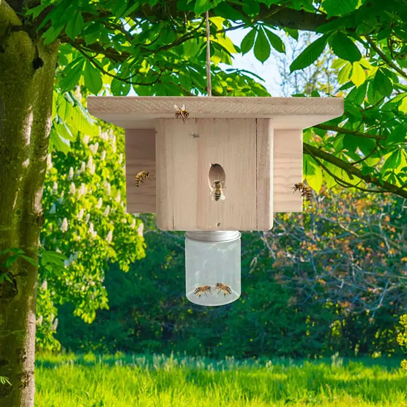 Wood Carpenter Bee Trap Outdoor Trap Hornet Trap Wooden Wasps Traps Hangable Wasp Catcher Nature Shed Carpenter Bee Catcher Trap