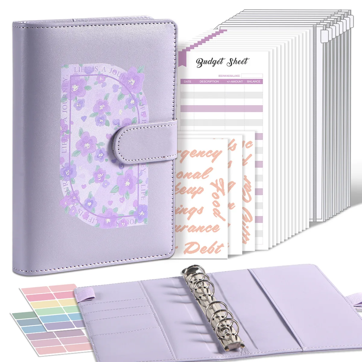 New Budget Binder with Zipper Envelopes, A6 Money Saving Binder Cash Envelopes for Budgeting, PU Leather Planner Money Organizer