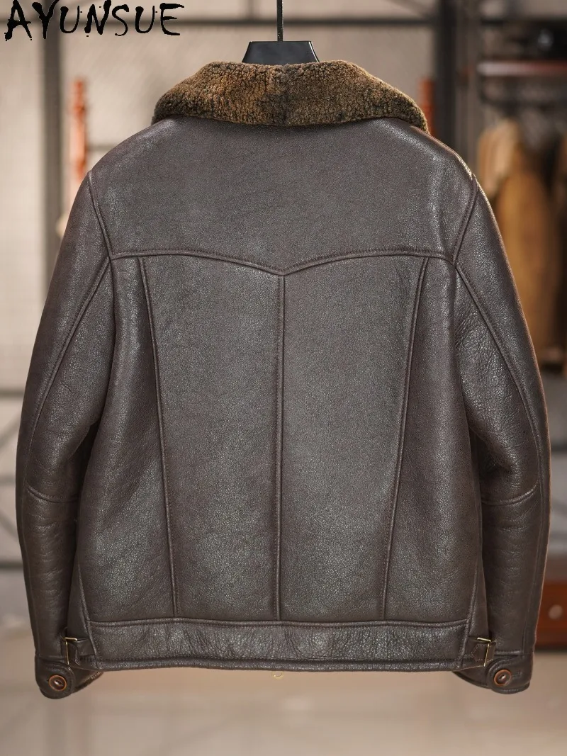 AYUNSUE 100% Natural Fur Coat Man High-end Winter Vintage Real Sheep Shearling Jacket Fashion Real Wool Leather Fur Coats casaco view 2