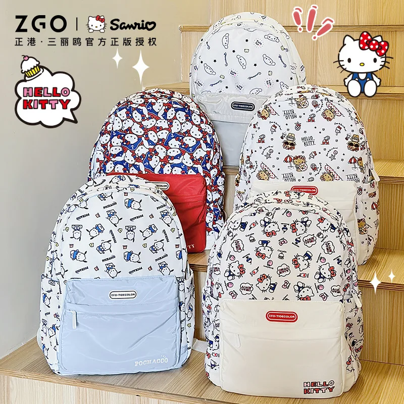 

Официальный рюкзак Sanrio Hello Kitty Cinnamoroll для девочек, школьная сумка большой вместимости, легкий дорожный рюкзак