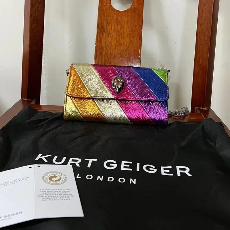 Kurt G Luxury Clutch Bag Multi Colorful Patchwork Handbag Elegant And Stylish Dinner Bag Metallic Chain Jointing Purse