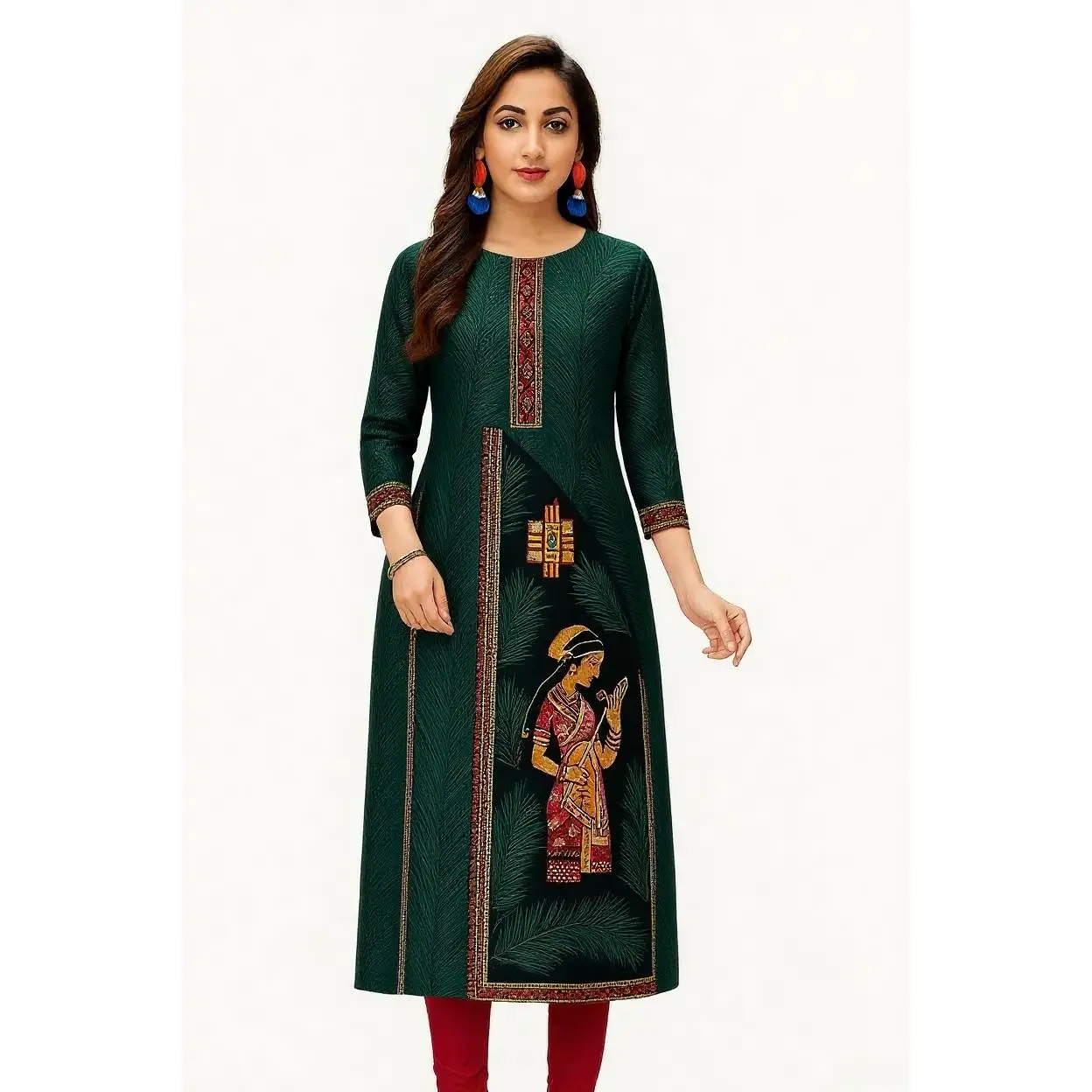 Dress kurt women's fashionable and elegant long sleeved straight tube casual round neck pattern noble skirt.