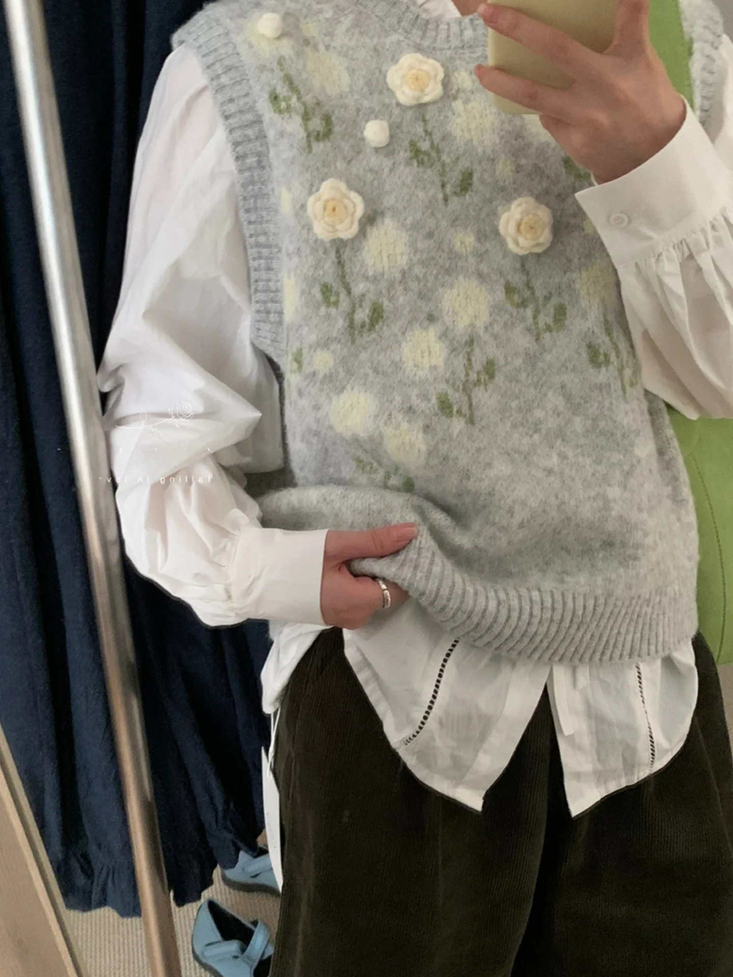 

Странный круглый жилет Ne с 3D цветами, женский вязаный верх, многослойный модный осенний костюм для поездок на работу, материал LIN