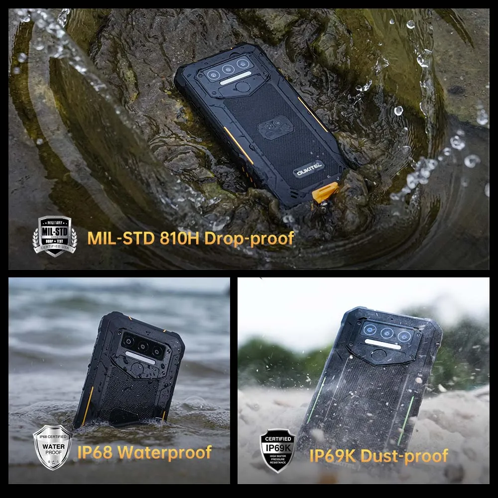 Oukitel WP23 Rugged Mobile Phone Android 13 Cellphone 4GB+64GB 6.52Inch HD Display 10600mAh Battery Smartphones 13MP Rear Camera