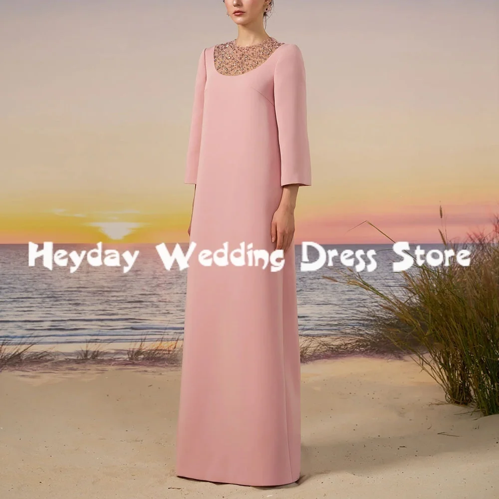 

Heyday Women's Customized Straight O-neck Beaded Evening Dresses With Long Sleeves Floor-Length Formal Elegant Dresses 2025
