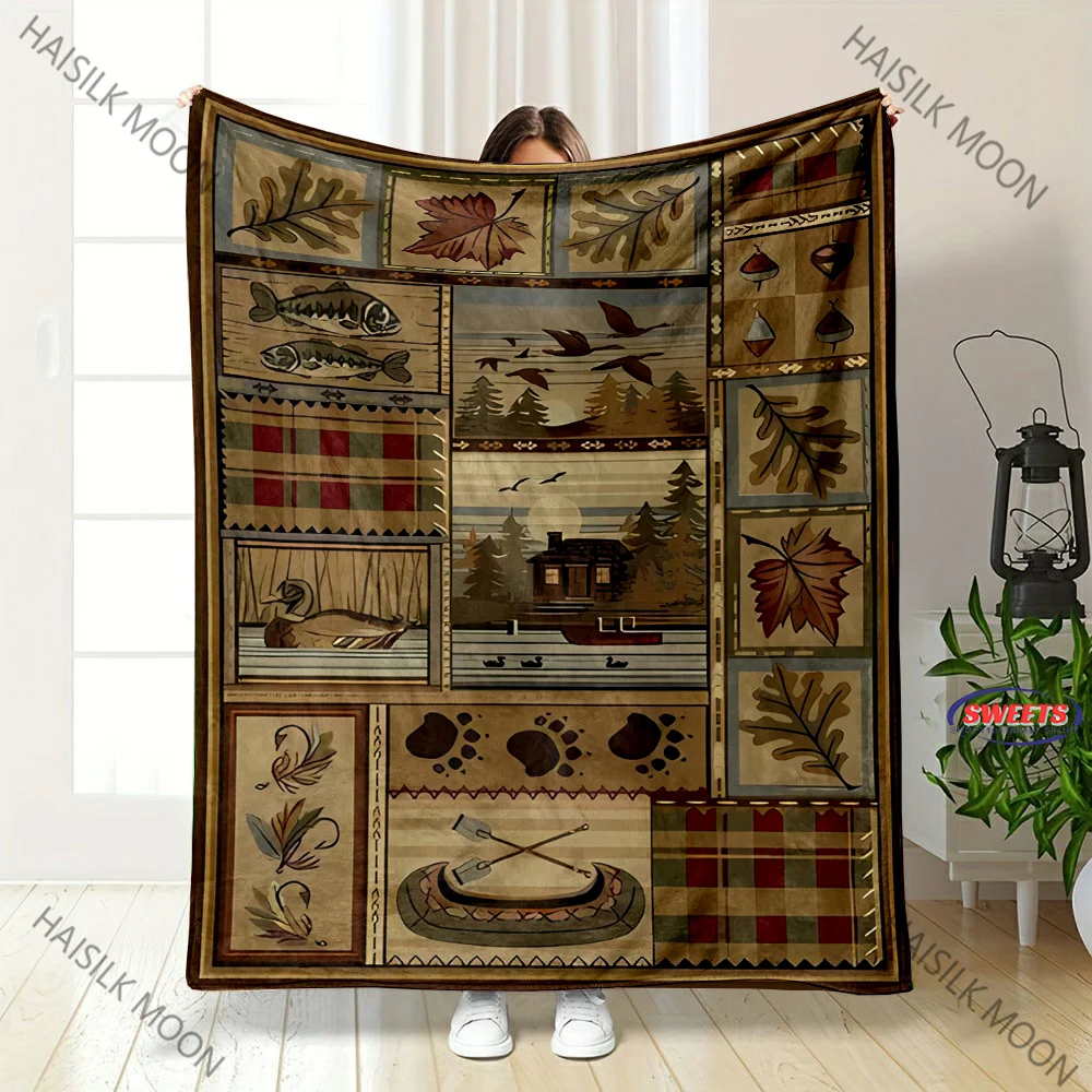 

American Retro Style Print Blanket Sofa Bed All Seasons Soft Thin Blanket Gift for Parents,Grandparents,Birthday Christmas Gift