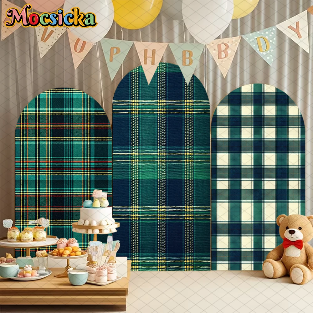 

Mocsicka Green Grid Arch Backdrop Art Stripe Square Geometry Pattern Cloth Decor Birthday Party Arched Background Prop Photocall