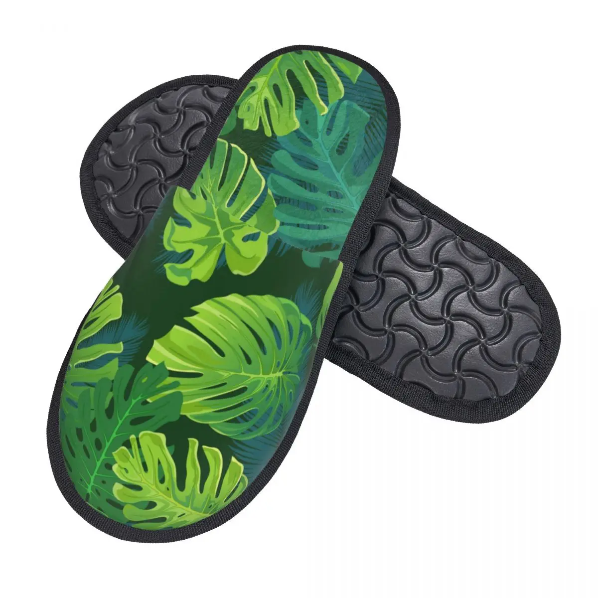 Winter Women Men Non-Slip Flat Slippers Tropical Palm Monstera Leaves Jungle Leaf Indoor Fur Soft Warm Shoes