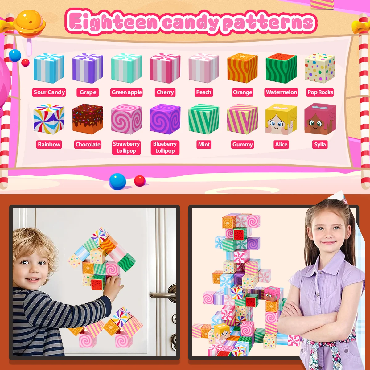 كتل مغناطيسية، مكعبات بناء مغناطيسية للحلوى، مكعبات مغناطيسية، ألعاب مغناطيسية، مناسبة لهدايا عيد الهالوين #3