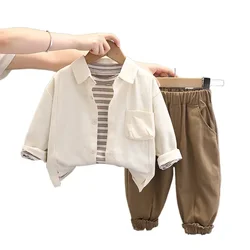 Quality Boys Clothes Sets 3pcs/lot Kids T-shirts Shirt and Pants Summer Fall Children's Clothes
