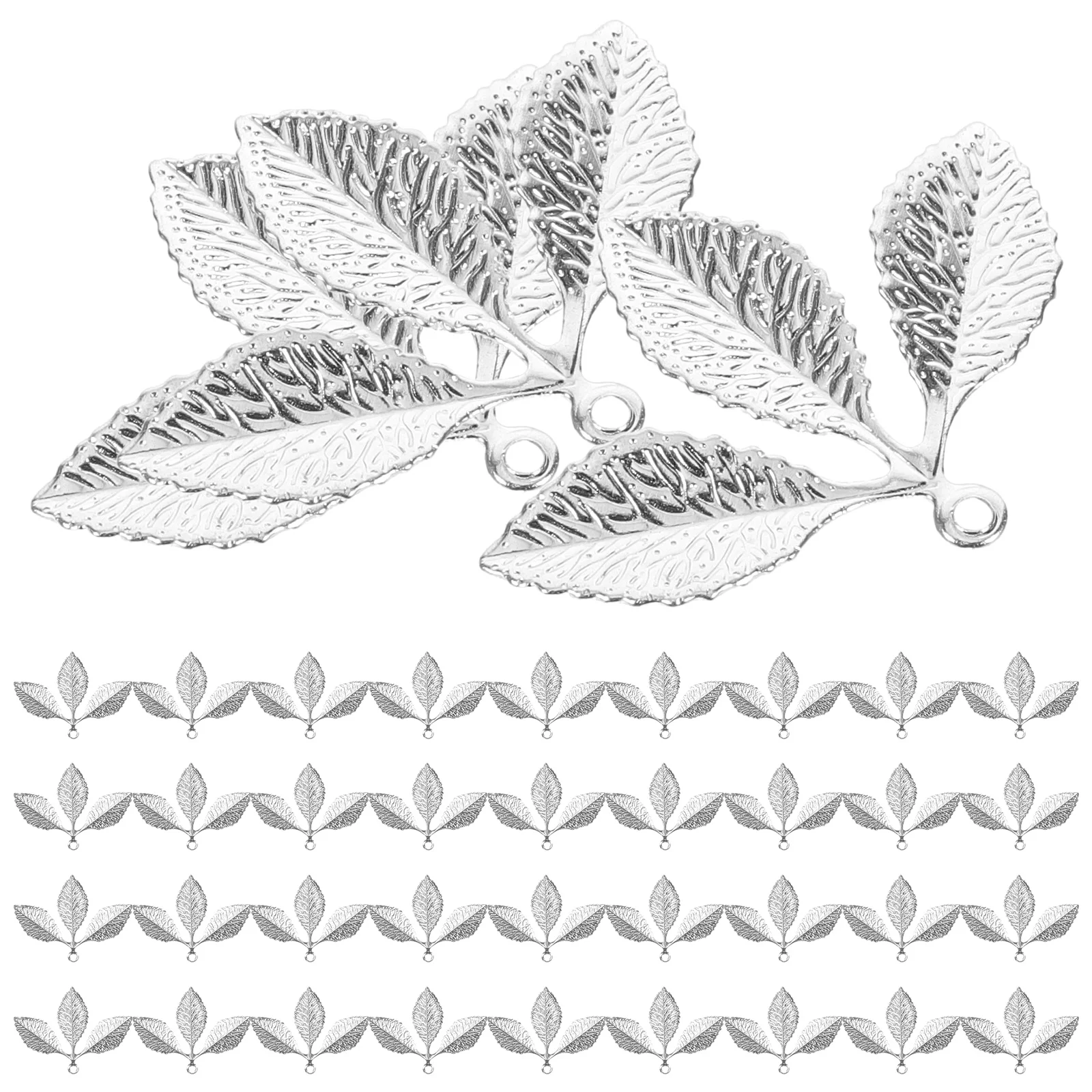 

100 Pcs Silver Leaf Shape Hairpin Earring Charms Jewelry Pendants Accessories for Making Necklaces Bracelets Crafting