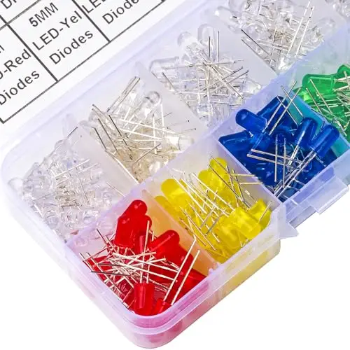 5mm LED Diode Lights Assorted Kit, 200 Pcs M5 LED Light Diodes 10 Types LED Diode White/Red/Green/Blue/Yellow (M5-LED-Kit)