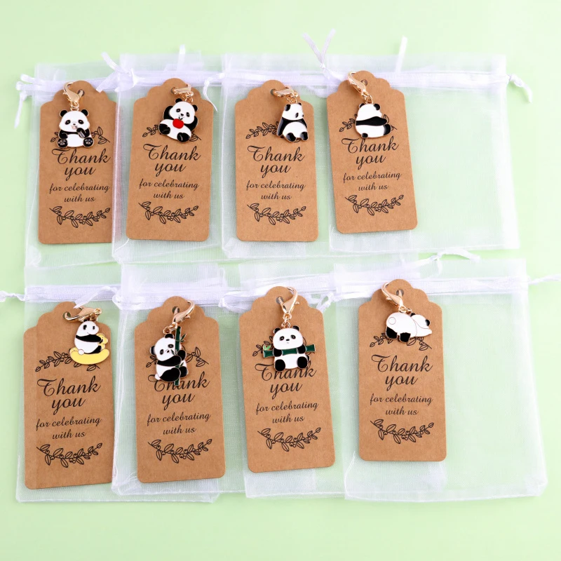 8Set  Set of cute panda keychain ornaments Comes with organza bag and thank you card Suitable for Birthday、Party、Carnival、Thanks