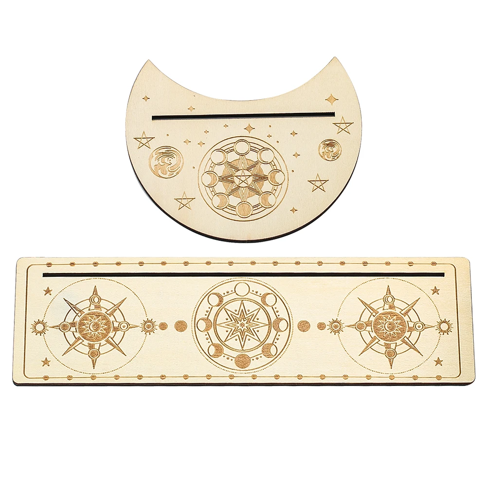 

2PCS/SET Wooden Tarot Card Base Display Stand Three Phases Month Witchcraft Living Room Decoration Yoga Meditation Ornament Gift