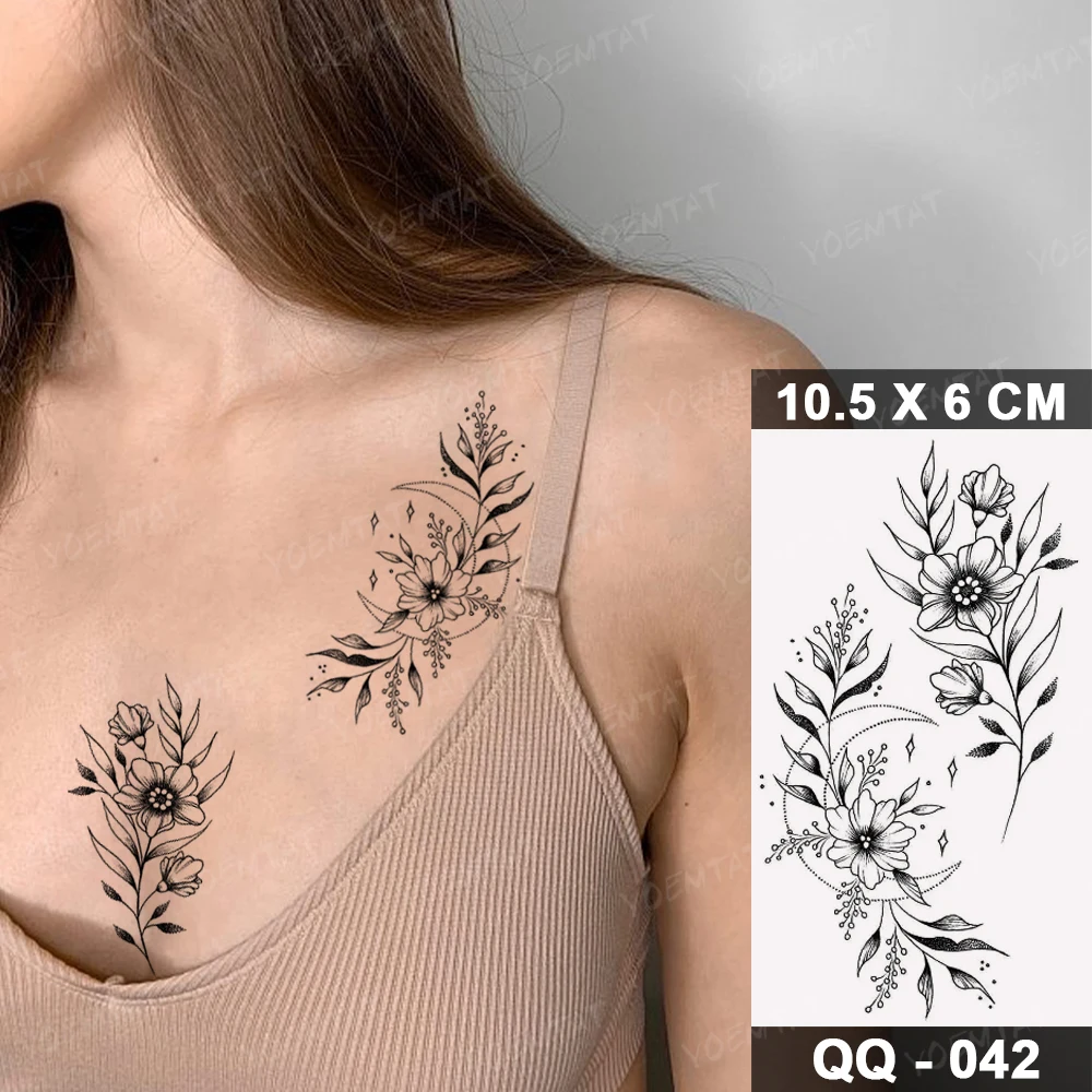 Tatuagem temporária para homens e mulheres, adesivo impermeável, realista, flor, planta, rosa, peônia, cobra, flash, falso, pulso