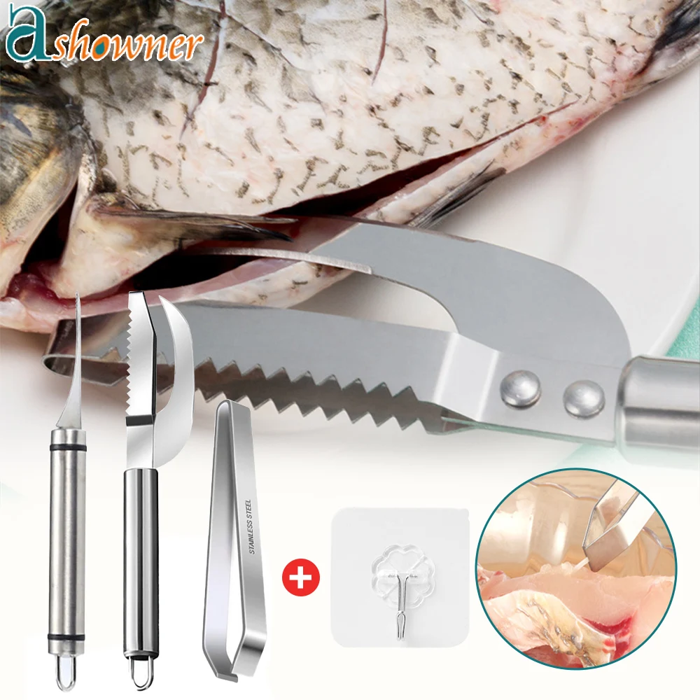 Removedor de escamas de pescado, escamas de cuchillo, raspador inoxidable para Herramientas de limpieza de pescado, cepillo de piel de pescado,