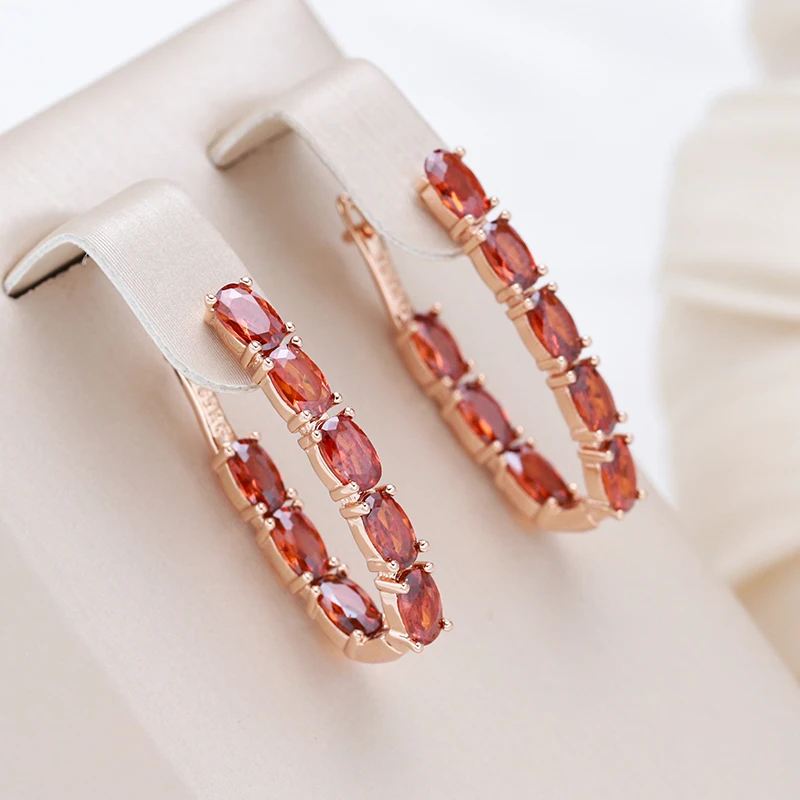 Wbmqda Fashion U Shaped Full Zircon Drop Earrings For Women 585 Rose Gold Color Luxury Wedding Party Fine Jewelry Accessories