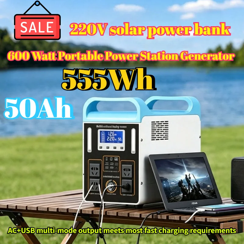 Solar Emergency Charger - 600W Portable Power Station 555Wh LiFePO4