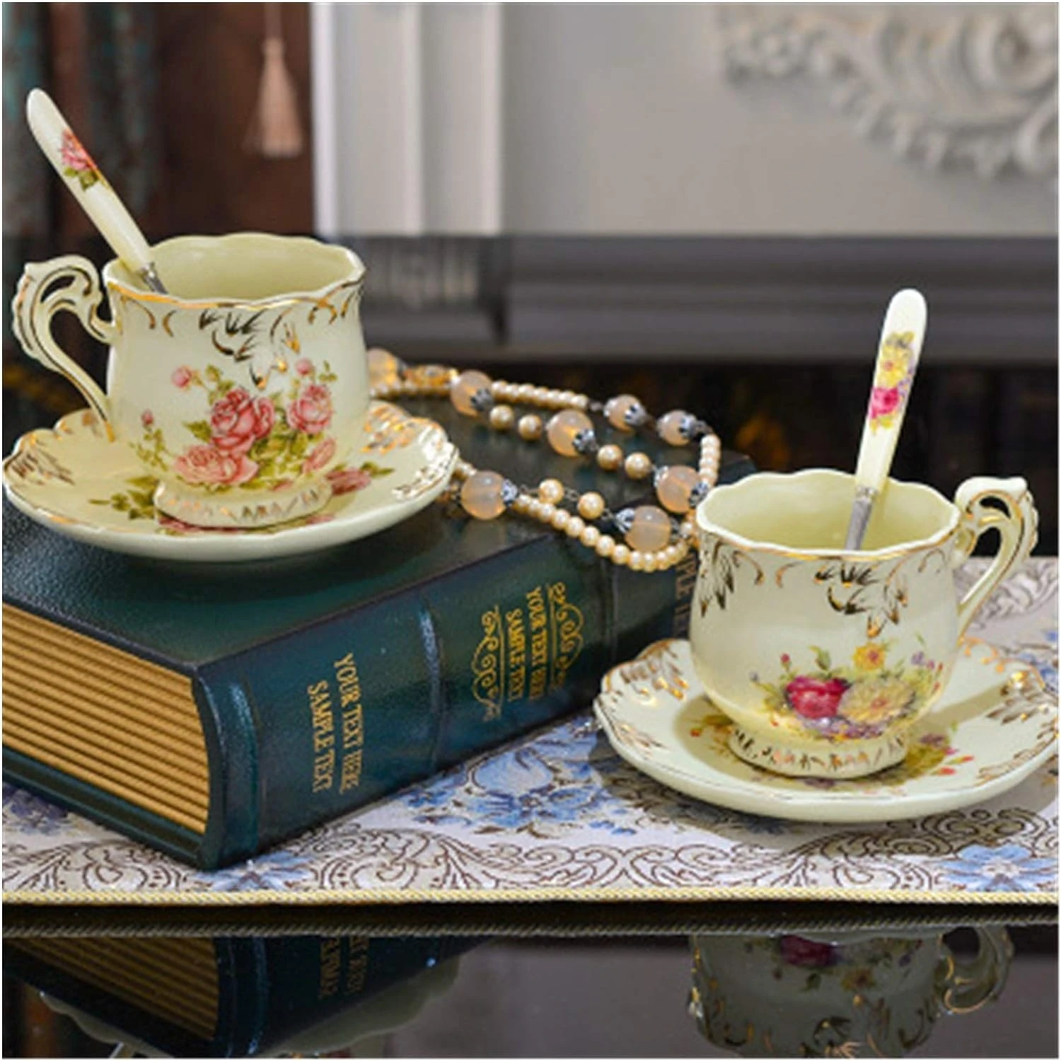 Elegant and luxurious handcrafted porcelain tea set with a stunning traditional botanical motif - Perfect for tea enthusiasts, t