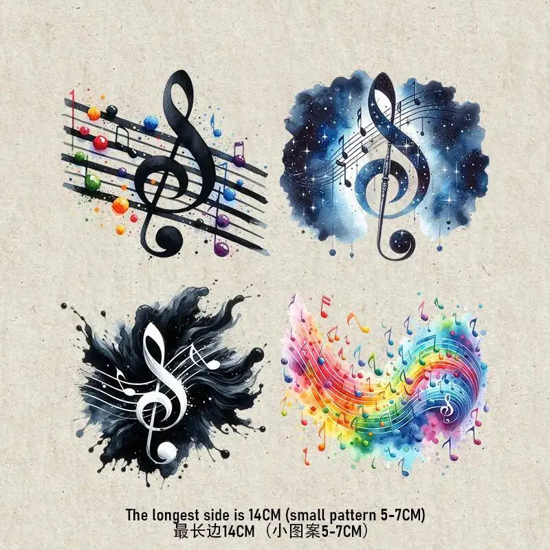 14CM set Cartoon music symbols Iron Transfer Sticker Diy A-Level Washable Heat Press Printed Accessories children Clothing Patch