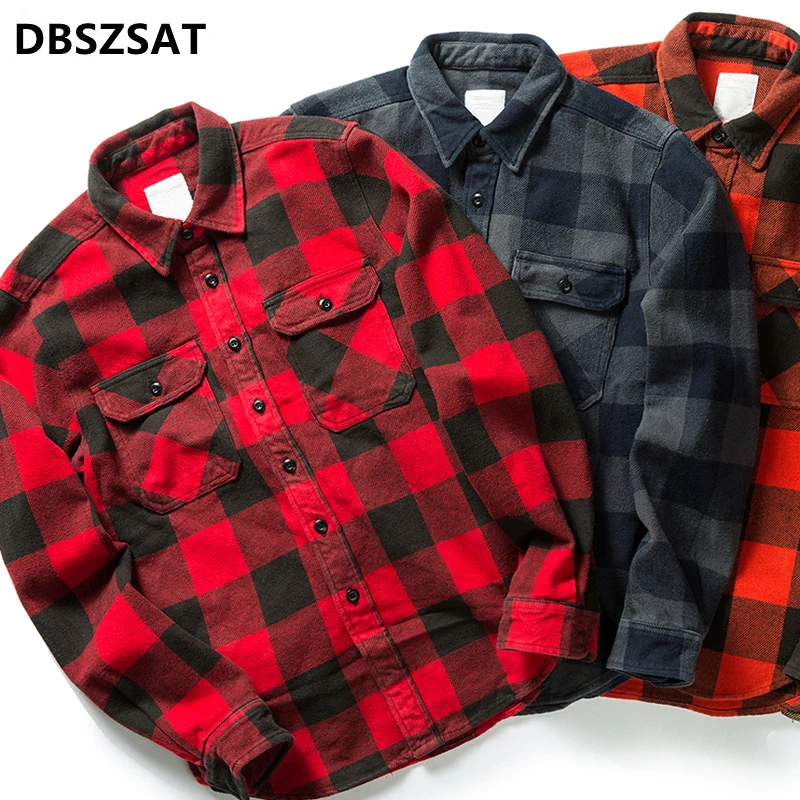 

2023 Cotton Heavyweight Retro Vintage Spring Autumn Winter Long Sleeve Buffalo Plaid Flannel Shirt Jacket for Men