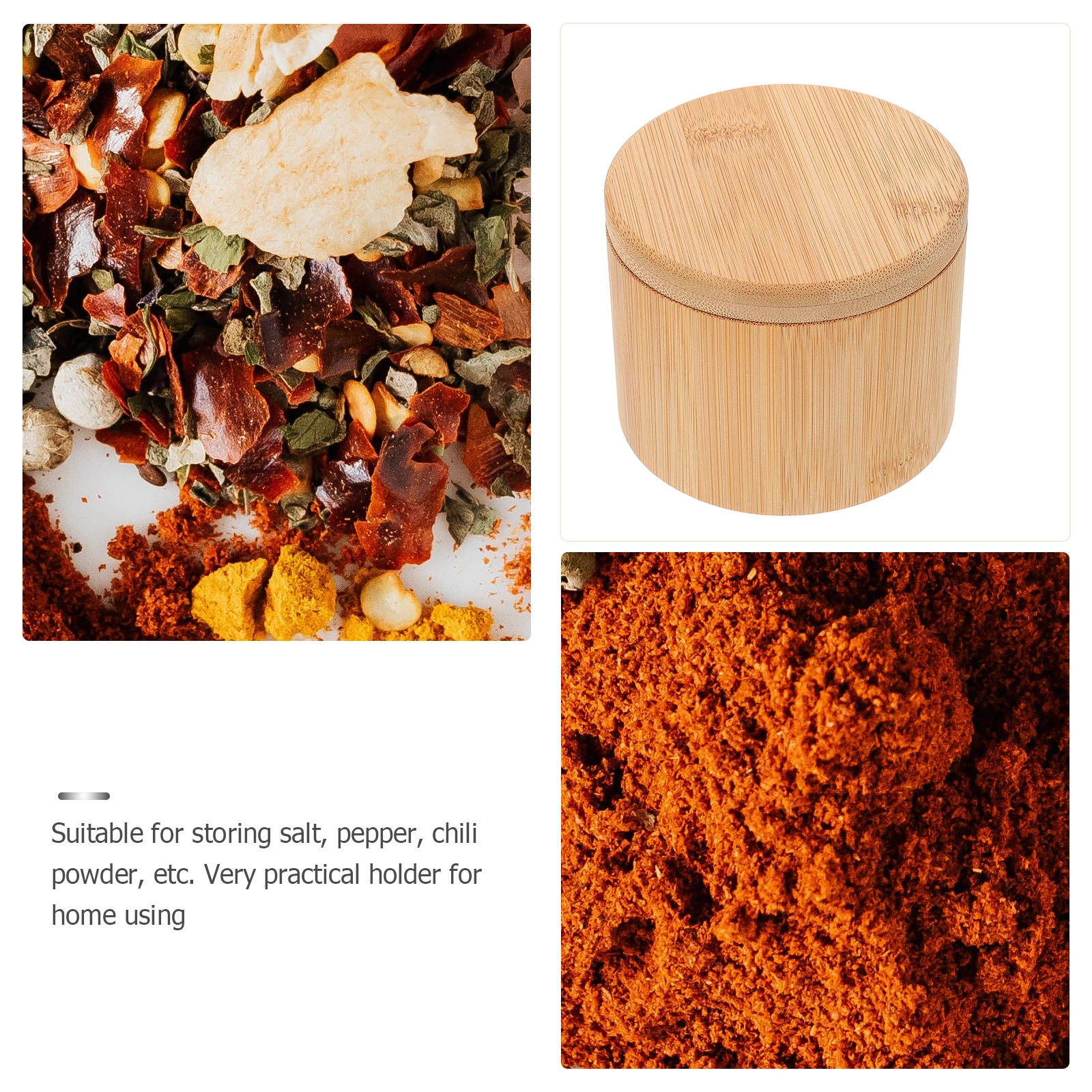 Olla de condimentos de bambú, soporte para condimentos, suministros de cocina, estante de almacenamiento, contenedor de tarros adecuado para sal, pimienta, Chile en polvo