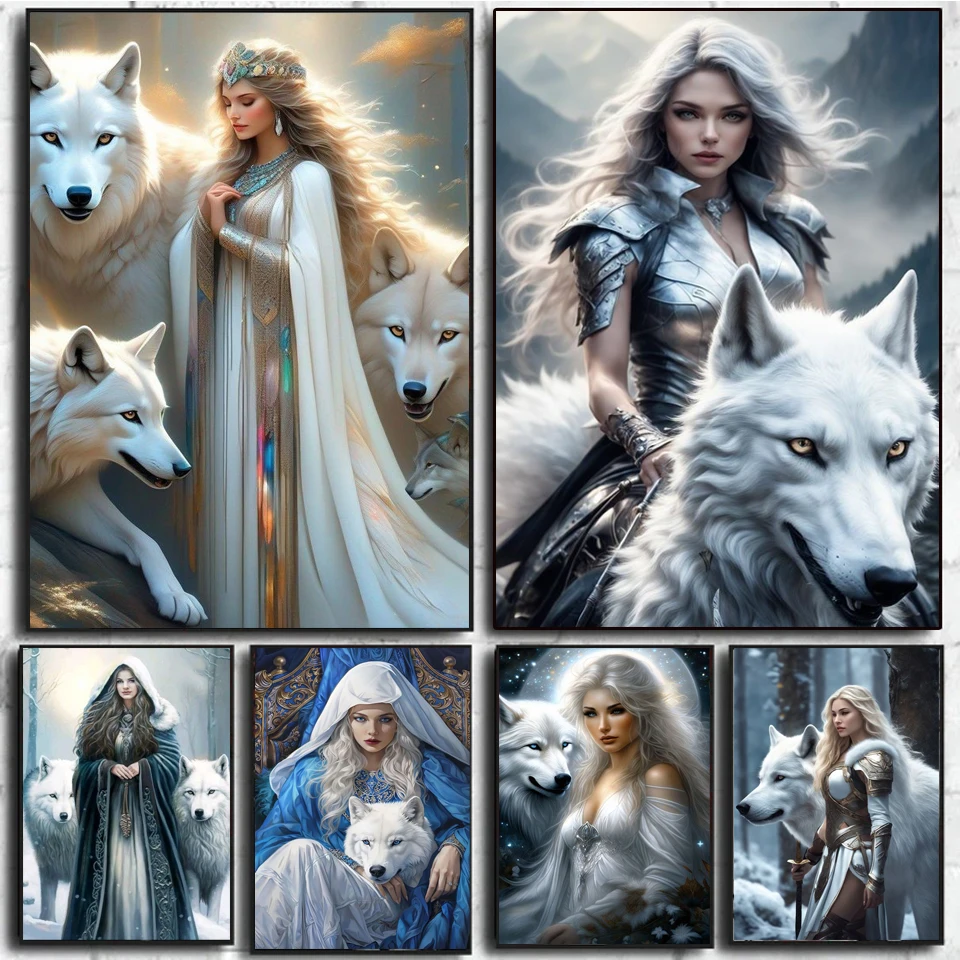 New Diamond Painting Cross Stitch Woman Wolves Full Drill Mosaic Arts Diy Rhinestone Embroidery Animals Girl Picture Wall Decor