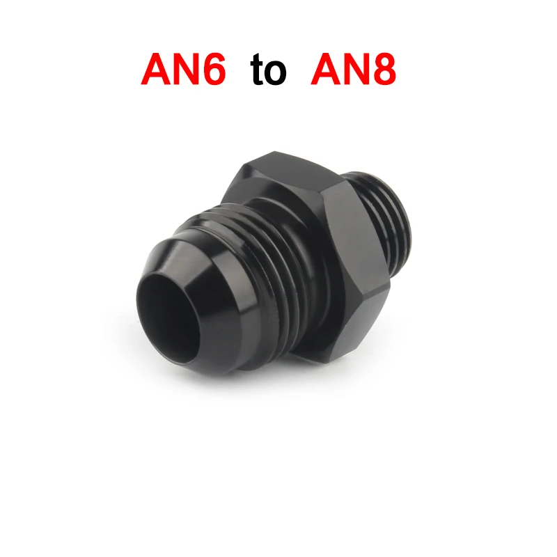 ORB-6 O-ring Boss AN6 6AN to AN8 8AN Male Adapter Fitting Black 6061-T6 aluminum Specification : AN8 to ORB6