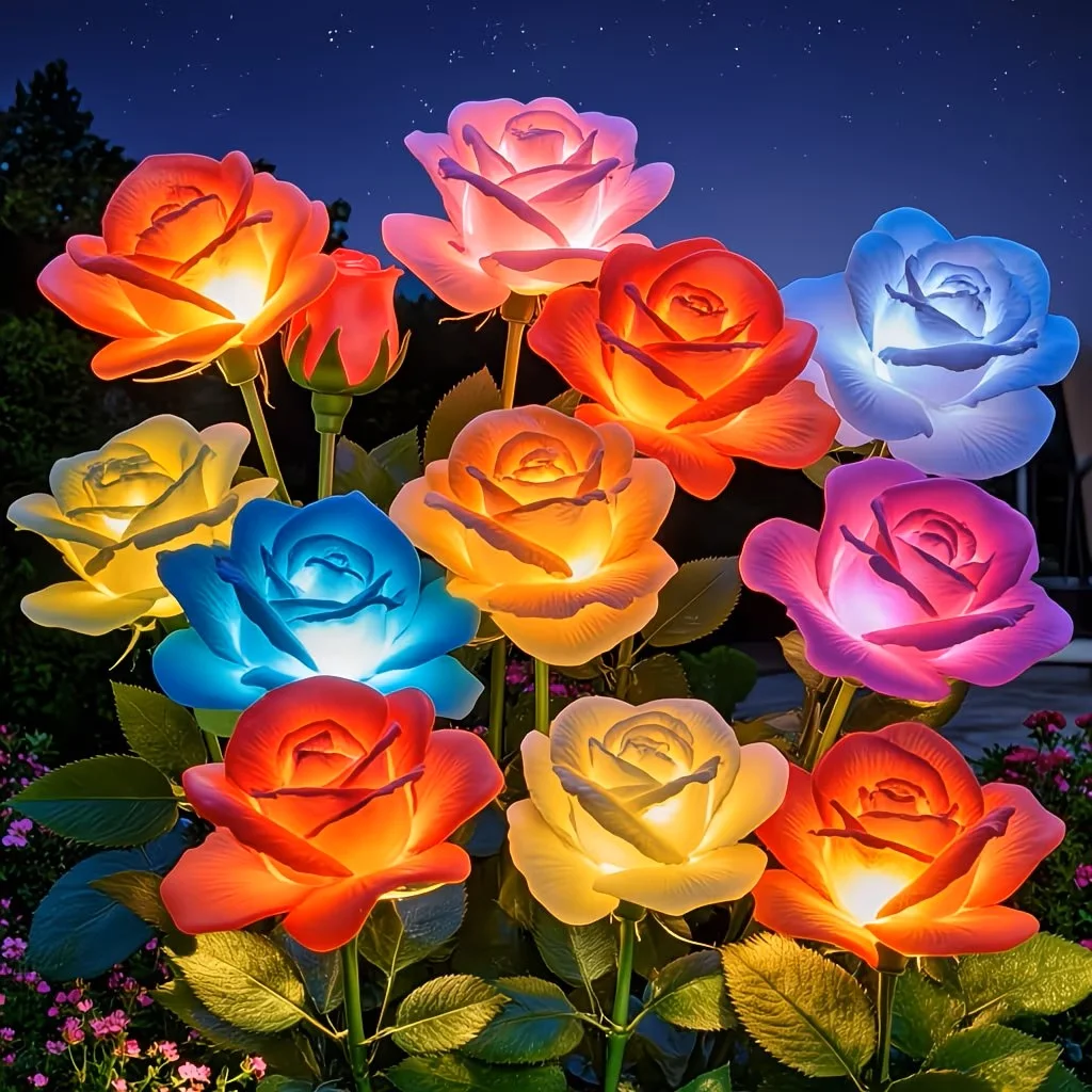 Solar Garden Lights Outdoor Multi-Color Changing LED Waterproof Rose Flower Solar Lights Landscape Pathway Garden Decor Gifts for Women 1