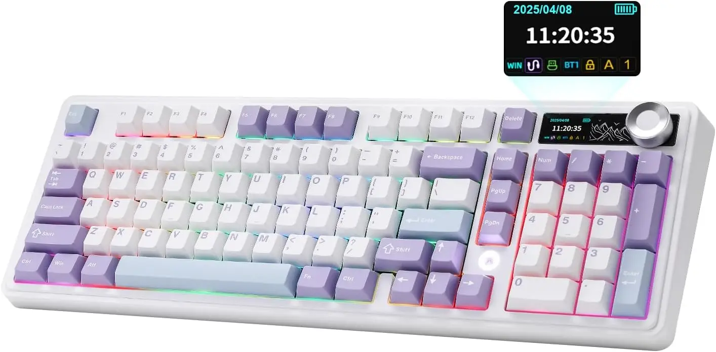 98% Wireless Mechanical Keyboard with Smart Display, Tri-Mode BT/2.4G/USB-C, Hot Swappable, RGB Backlight for Win & Mac