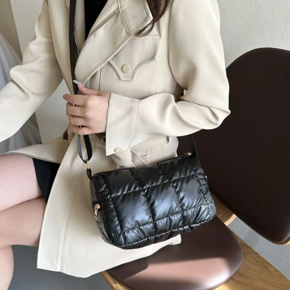 Lattice Space Cotton Crossbody Bag Korean Style Oxford Quilted Shoulder Bag Lightweight Solid Color Padded Crossbody Bag Outdoor