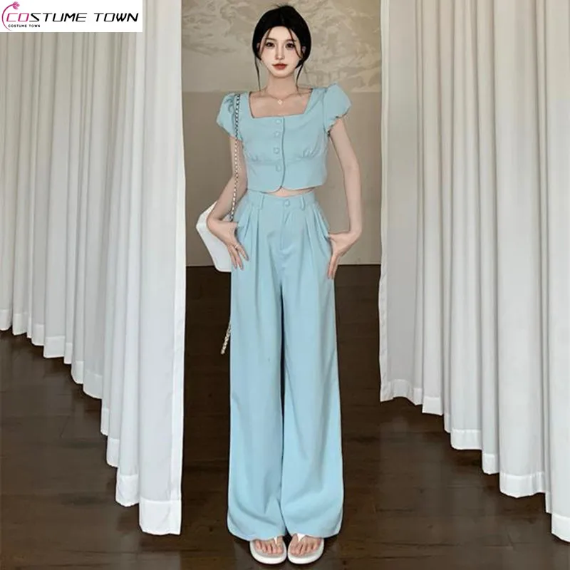 Small Fragrant Wind Set Women\'s 2023 Summer New Elite High End Short Coat Slim Straight Leg Wide Leg Long Pants Two Piece Set