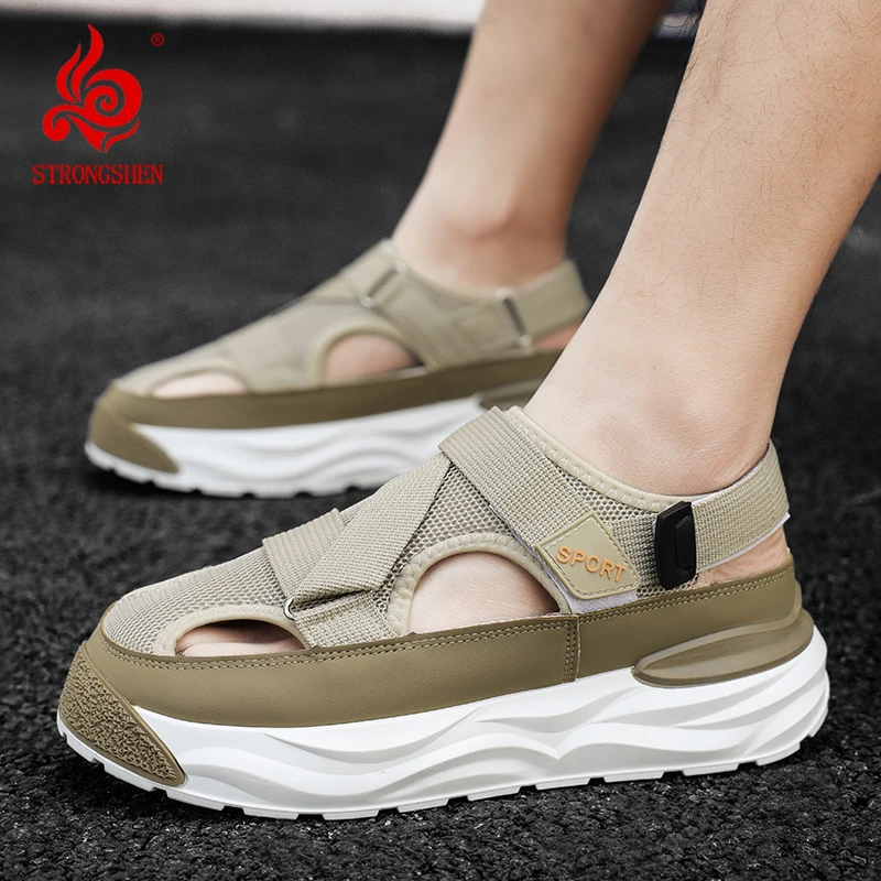 

STRONGSHEN Hot Sale Summer Men Sandals Outdoor Non-slip Beach Sandals Mesh Breathable Fashion Platform Men Casual Sneakers