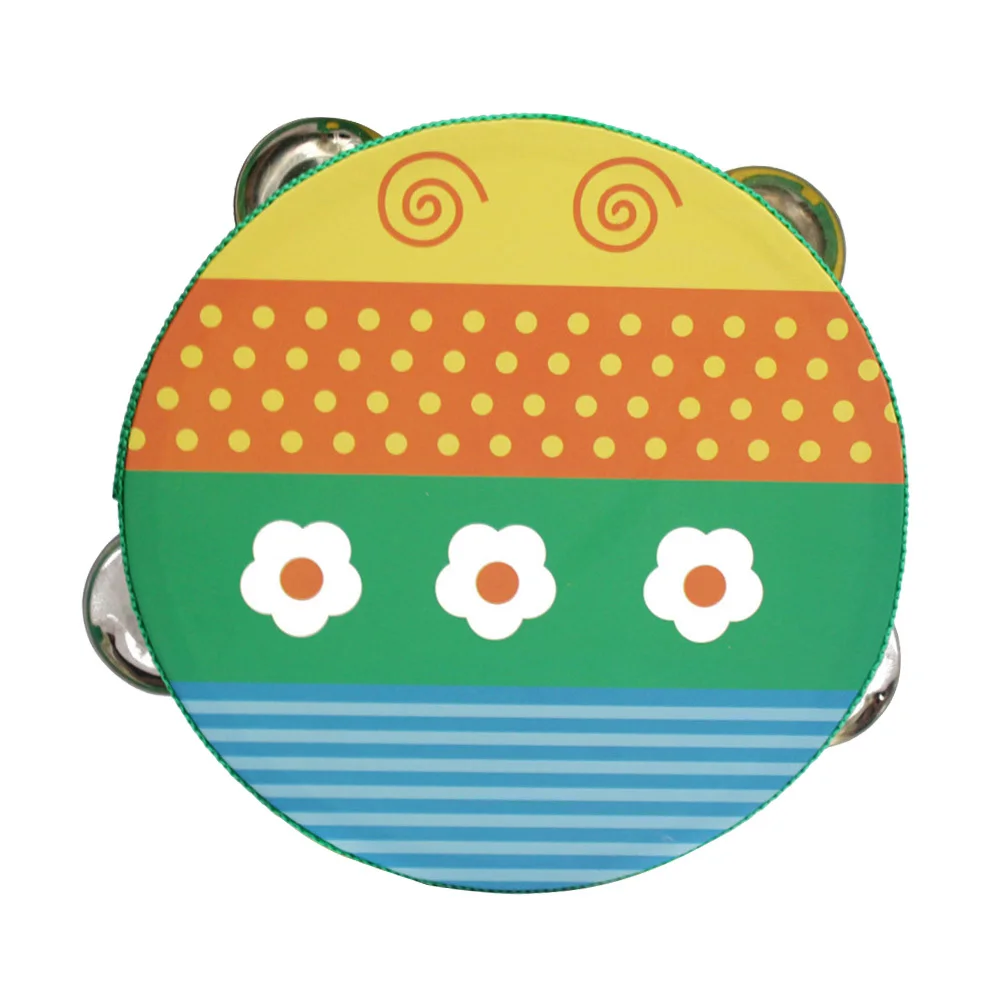Baby-Handglocke, 10 cm, buntes Cartoon-Muster, sicher, ungiftig, Lebensmittelqualität, Farbtrommel, pädagogisches Kinder-Musikinstrument