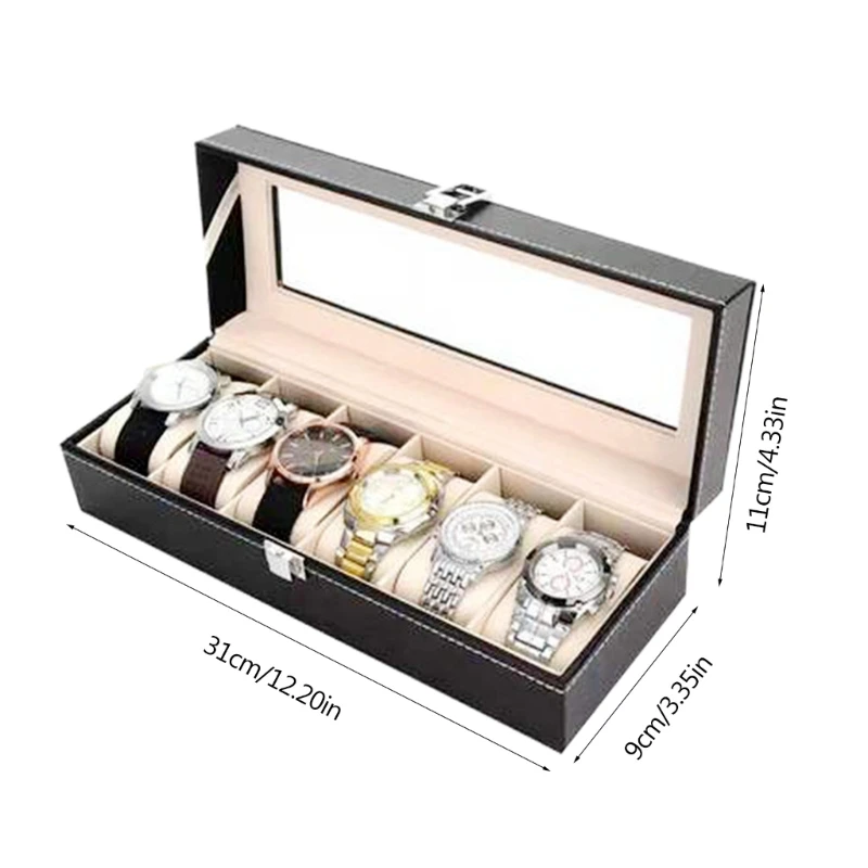 Multi-Functional Showcase 1 Word Lock Leather Watch Display Holder Storage Box