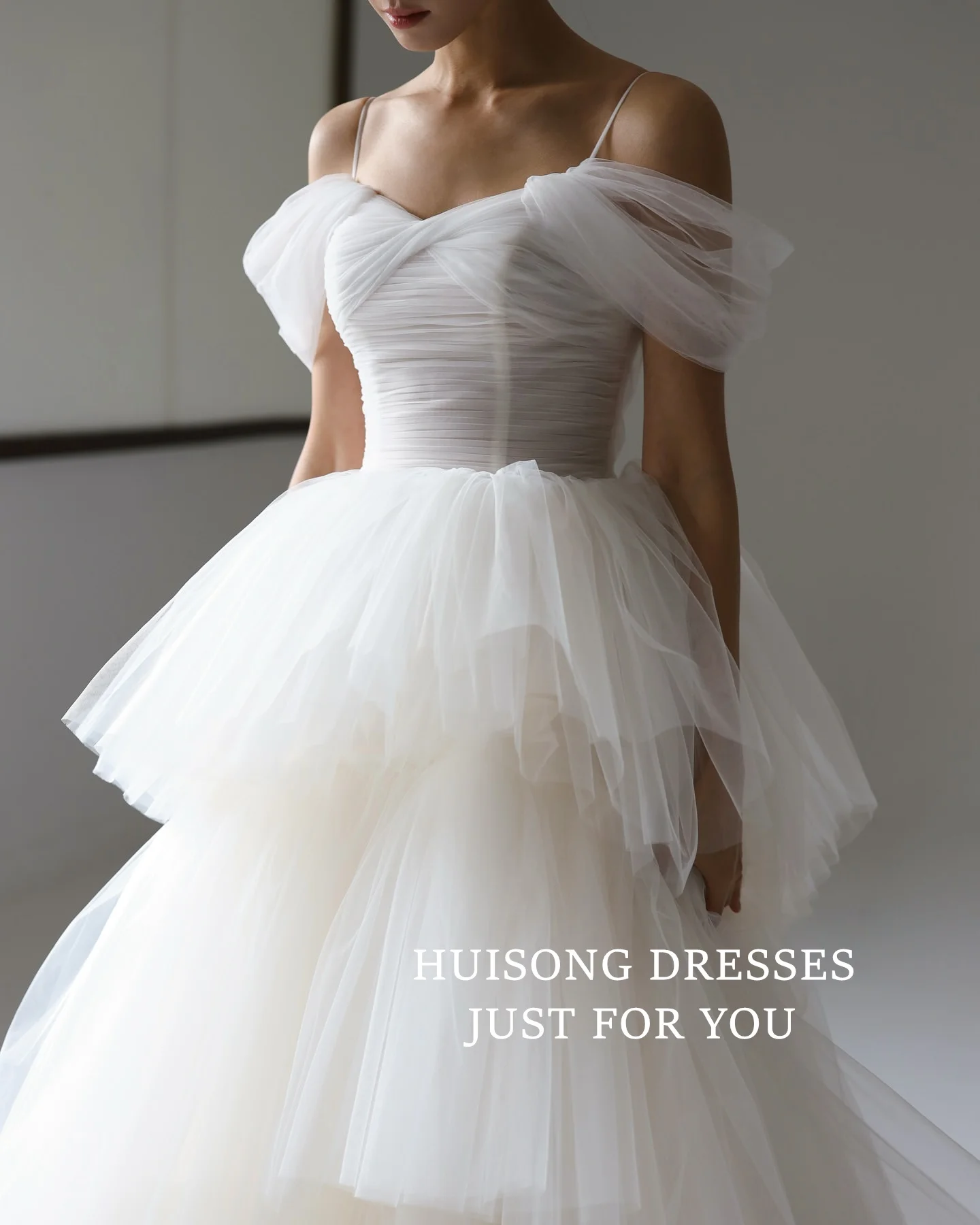 HUISONG personnalisé blanc à volants à plusieurs niveaux Tulle robe de mariée coréenne province Garona réception robe de mariée corée robe de séance Photo de mariage