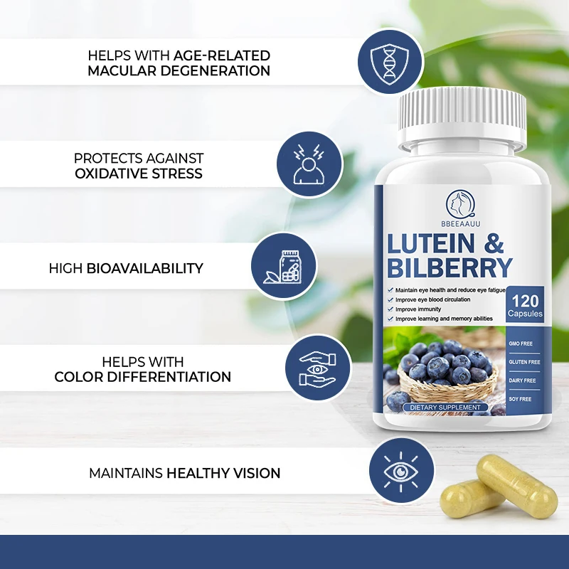 BBEEAAUU Lutein Bilberry Capsule Lutein for Eyes Health Eyes Care Vision Health Supplements for Dry and Tired Eyes