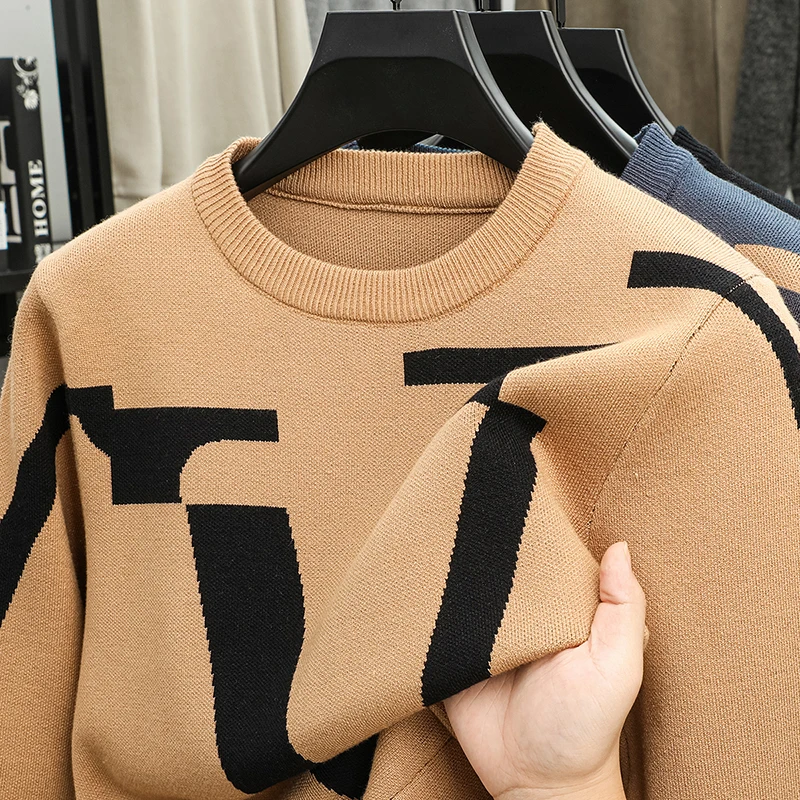 

Hot Selling Designer Quality Men's Knitted Sweater Half High Collar Thick Warm Jacquard Long Sleeve Base Shirt Winter Menswear