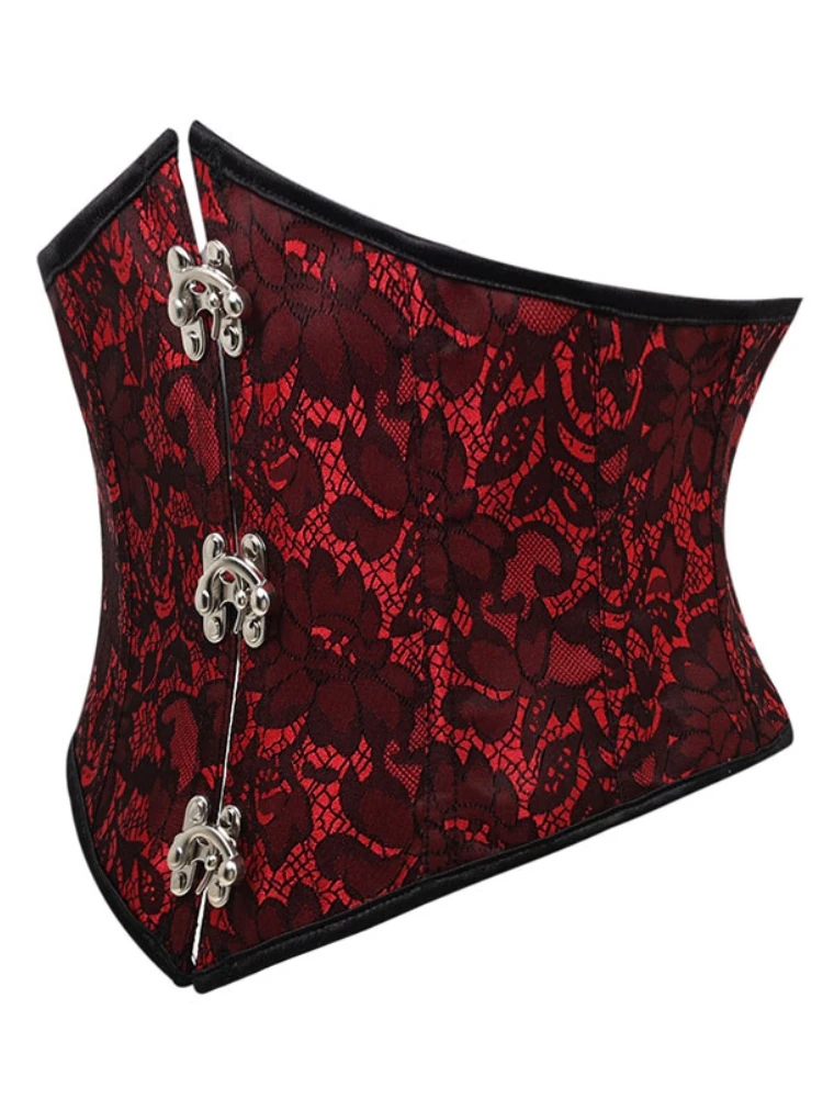 Damen Gothic Spitzen-Unterbrustkorsett, Taillenformer mit Vorderverschluss, Rücken-Schnürung, verstärkt, Vintage, Halloween-Party, Clubwear – Detail 13
