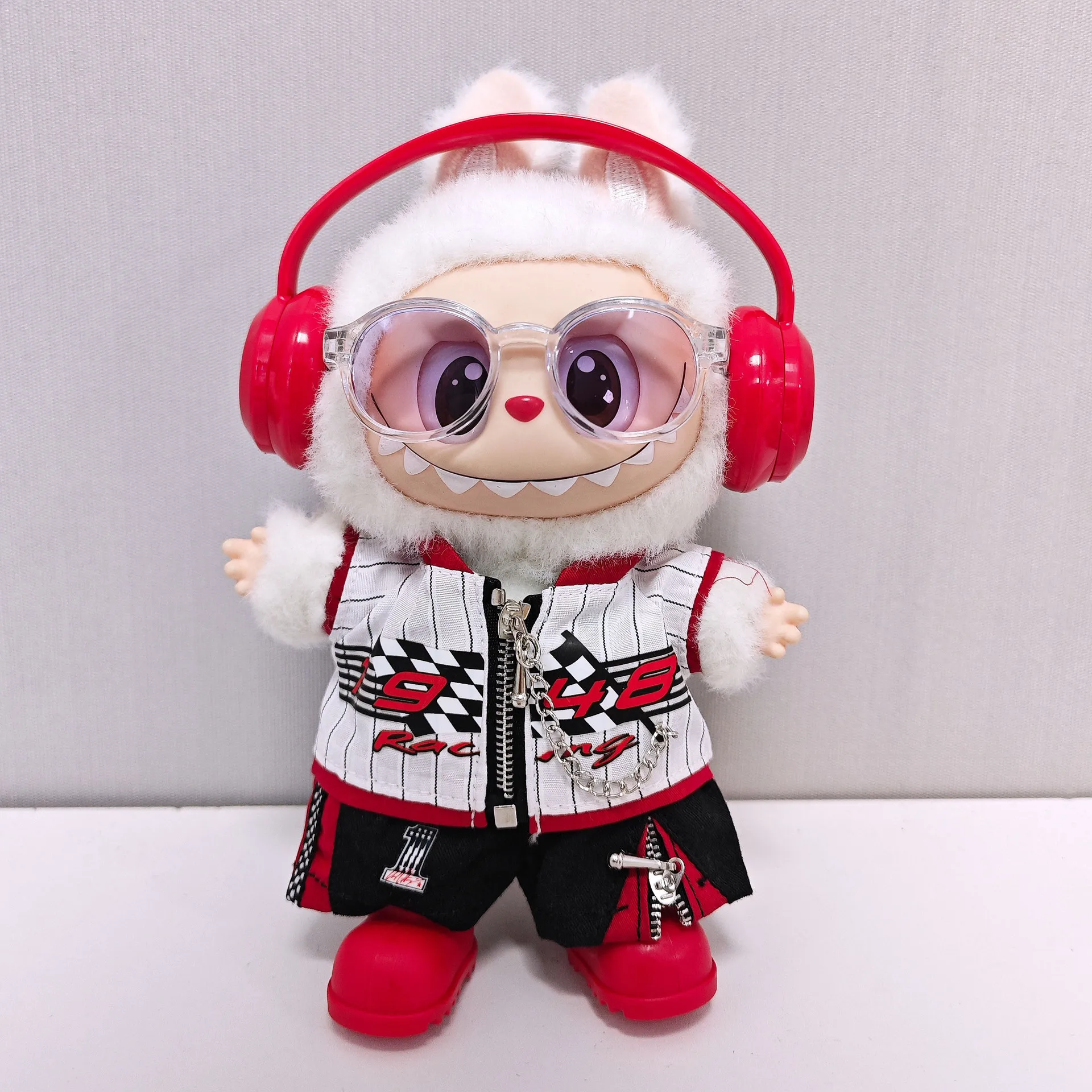 

Clothes For Labubu 15 Cm 17 Cm Dolls 1st To 3rd Generation Fashion Racing Suit Pants Glasses Set Clothing Accessories