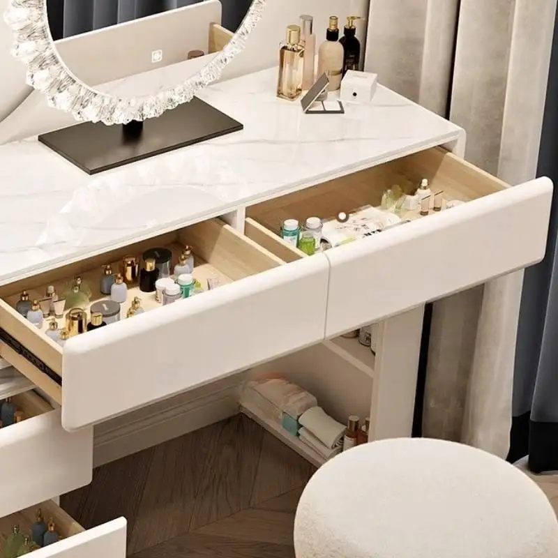 Mesa de vaidade de maquiagem de armazenamento de luxo brilhante espelho escondido branco maquiagem vaidade mesa moderna europa komody mestre quarto móveis