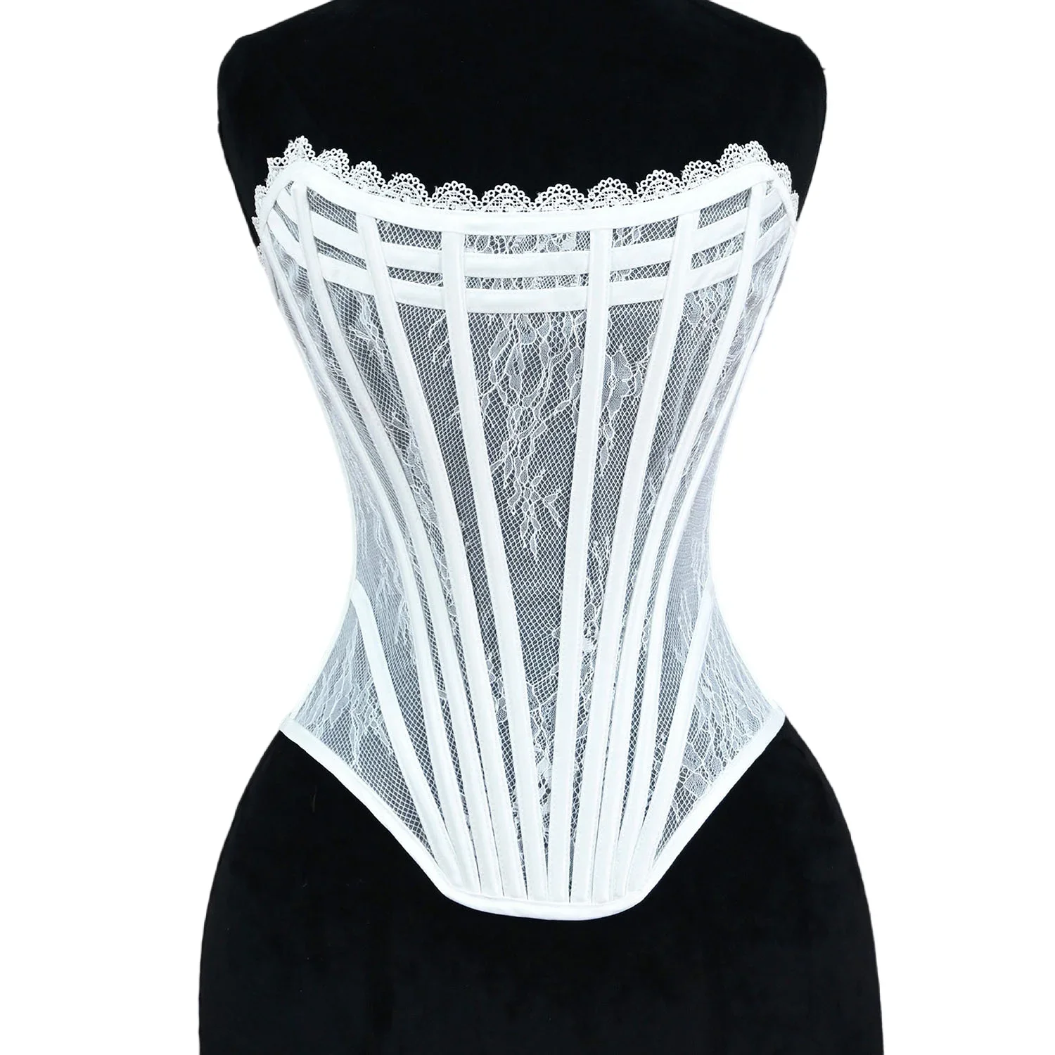 

Strapless Corset Bustier Tops Women Luxury Boned Overbust Push Up Bodice Sexy Lace Up Mesh Top for Wedding Party Clubwear