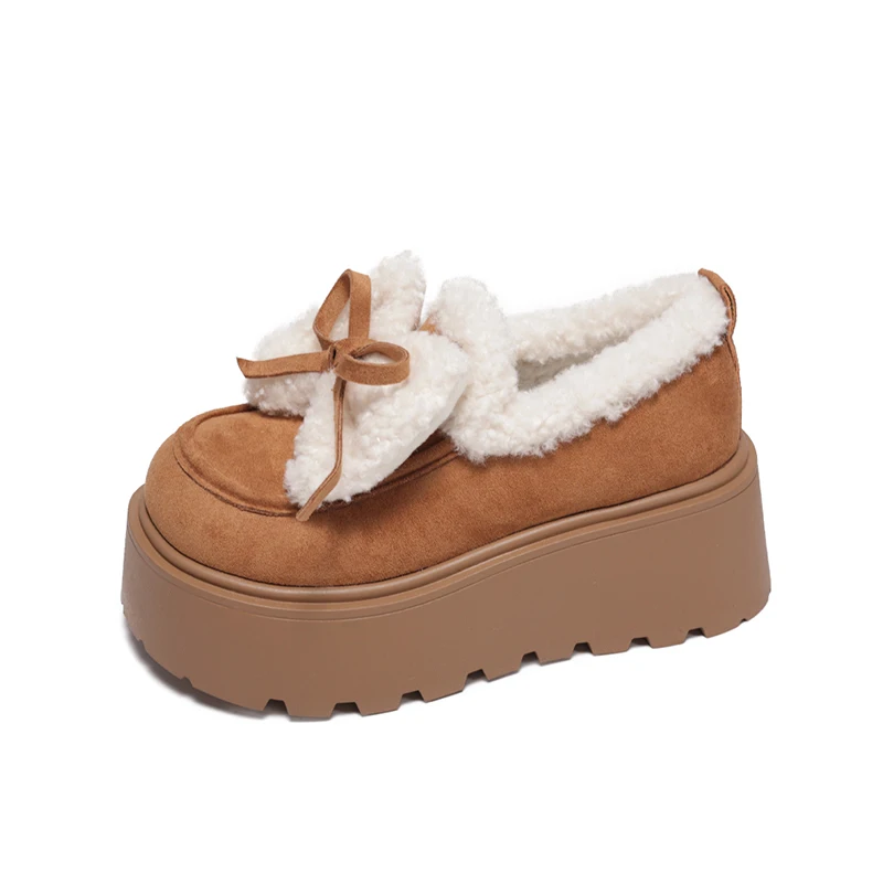 القوس الفراء أحذية خفيفة بدون كعب النساء الشقق منصة أحذية قطنية دافئة حذاء رياضي غير رسمي 2025 الشتاء الاتجاه قصيرة أفخم المشي Zapatos