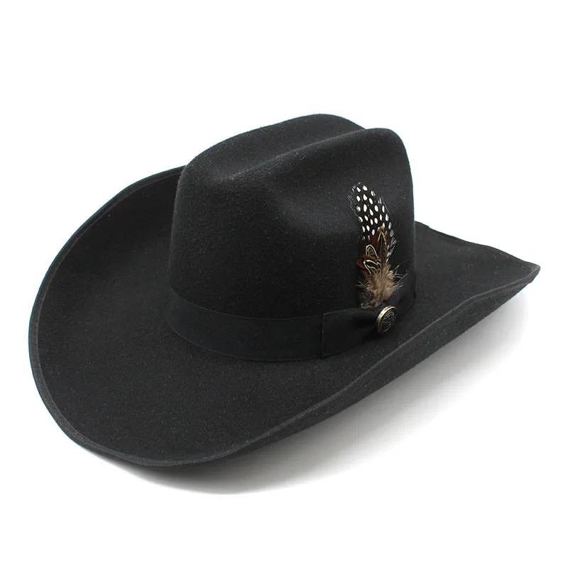 Autumn And Winter Western Big Cowboy Hat Wool Tibetan Top Hat Men's Big Brim Outdoor Horse Racing Festival Knight's Cap Children