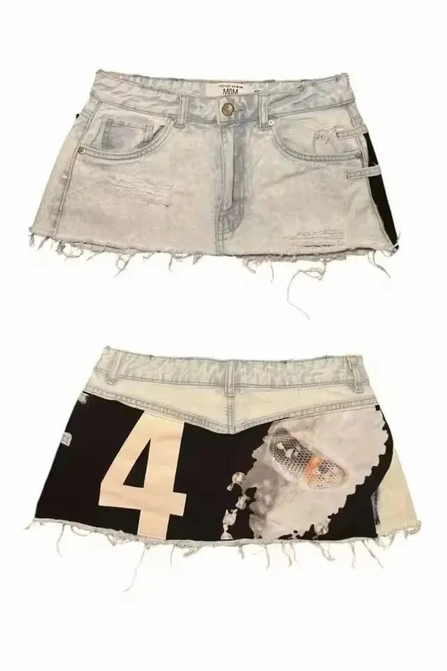 Spliced ‘8’ Jersey-Style Denim Mini Skirt Reigned Denim Women Shorts Slim Jean Low Waist Short Street Mini Short Women Clothing - view 5