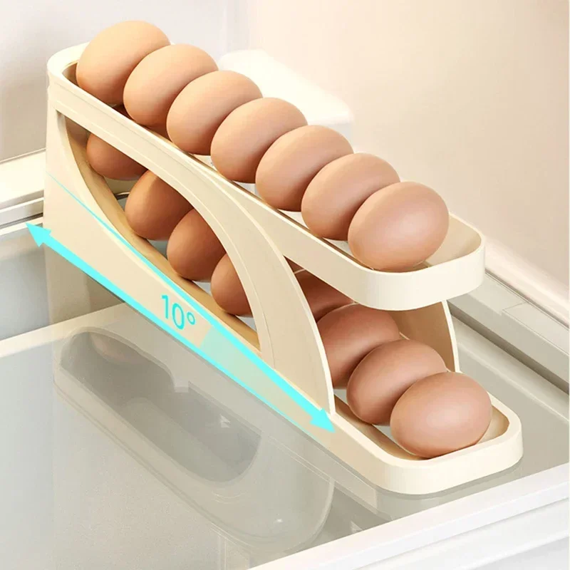 Automatic Scrolling Egg Rack Holder Storage Box Egg Basket Container For Kitchen Organizer Rolldown Refrigerator Egg Dispenser