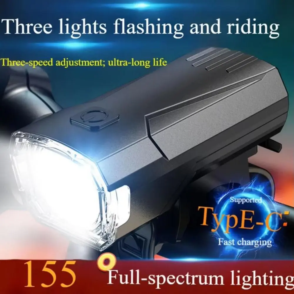 Typy-C Charging Bicycle Front Light Waterproof 3 LED Super Bright Bicycle Light 3 Level Dimmable Bike Flashlight