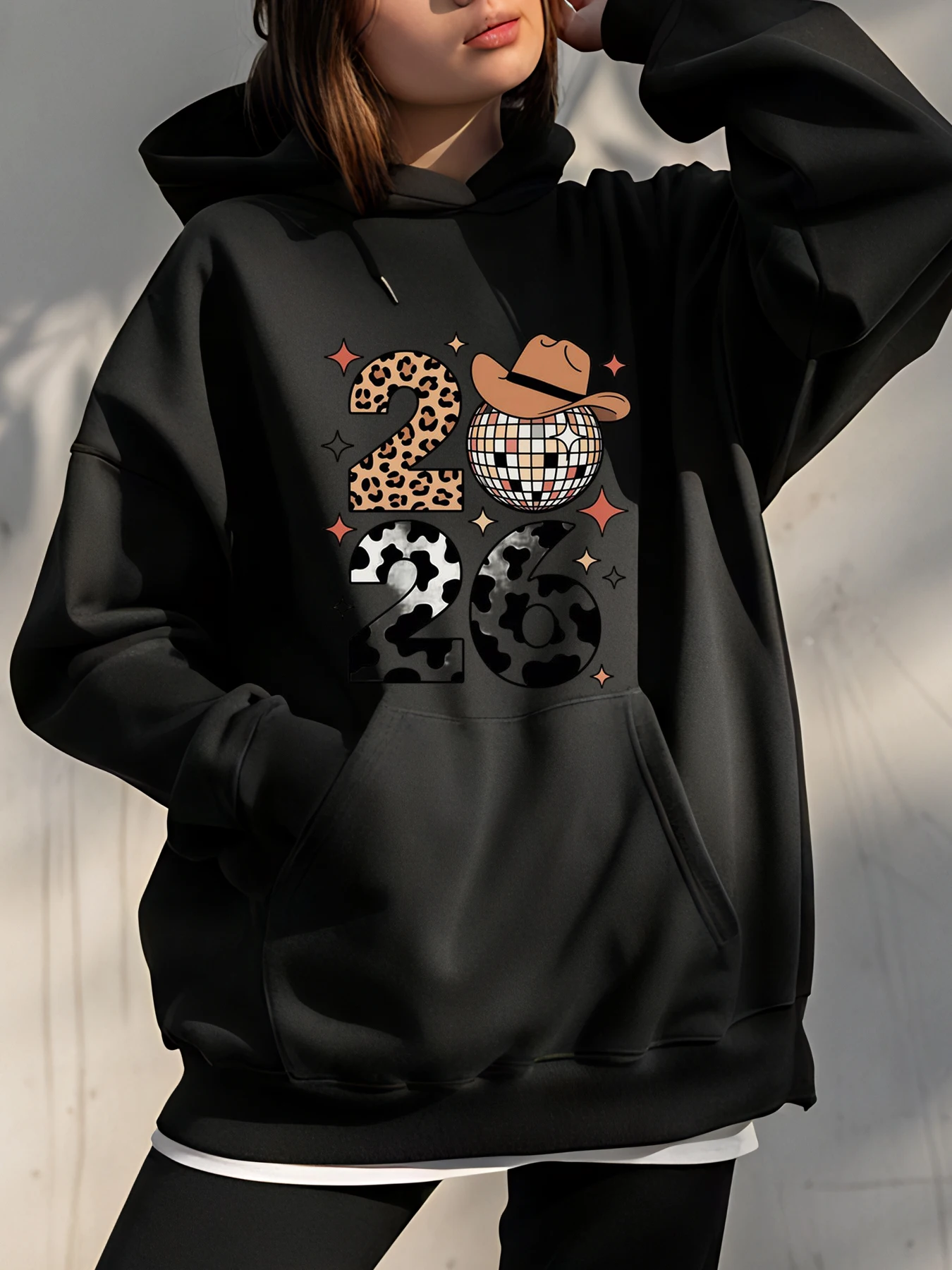 

Толстовка с леопардовым принтом диско-шара 2026, унисекс, повседневная уличная одежда, модная толстовка для женщин и мужчин